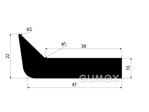 Pryžový profil pro vodní díla tvaru "L", 22x53mm, 65°ShA, SBR, -40°C/+70°C, černý